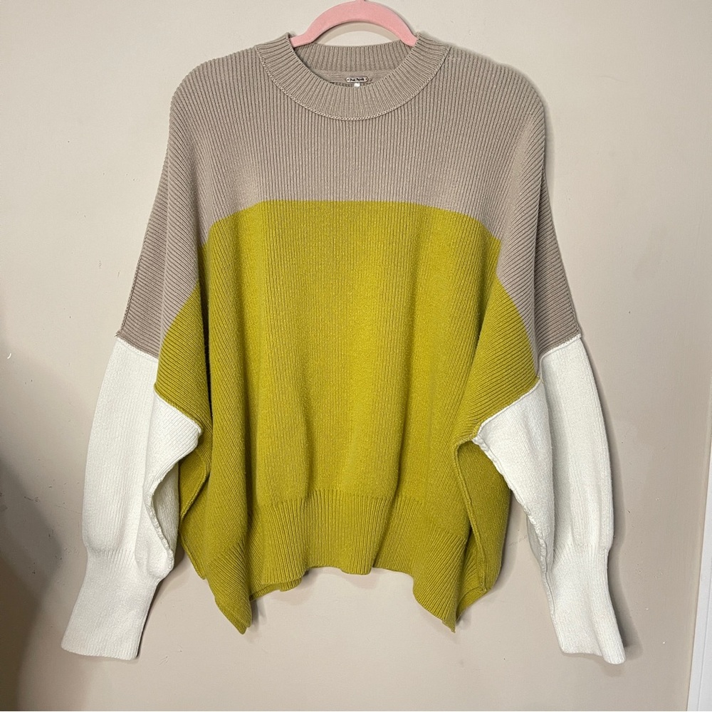 ❌SOLD❌FREE PEOPLE Easy Street Colorblock Oversized Sweater, Medium - Picture 3 of 9